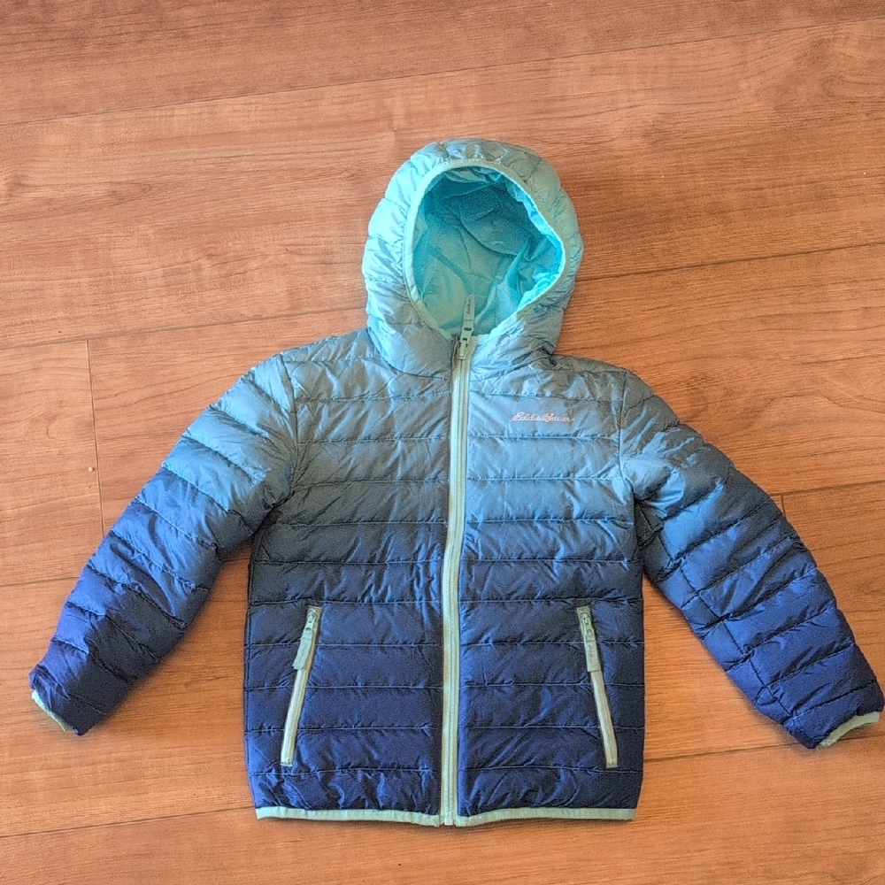Eddie Bauer Sz 5 -6y Xs Kids Blue Gradient Jacket Down, Reversible Puffer Coat